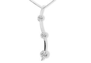 1/4 Carat Curve Style Three Diamond Pendant Necklace In 14k White Gold, I/J, 18 Inch Chain By SuperJeweler