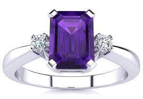 3 Carat Amethyst & Diamond Ring Crafted In Solid 14K White Gold, I/J By SuperJeweler