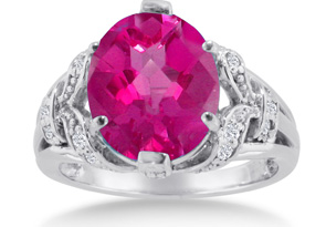 6 Carat Oval Shape Pink Sapphire & Diamond Ring in 14K White Gold,  by SuperJeweler