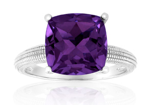 5 Carat Cushion Cut Amethyst Ring Crafted In Solid Sterling Silver By Hansa