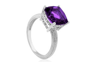 5 Carat Cushion Cut Amethyst Ring Crafted In Solid Sterling Silver By Hansa