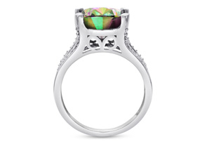 5-1/2 Carat Oval Shape Mystic Topaz Ring W/ Diamonds - Incredibly Beautiful (I-J, I1-I2) In Sterling Silver By SuperJeweler