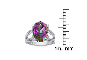 5-1/2 Carat Oval Shape Mystic Topaz Ring W/ Diamonds - Incredibly Beautiful (I-J, I1-I2) In Sterling Silver By SuperJeweler