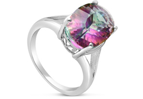 5-1/2 Carat Oval Shape Mystic Topaz Ring In Solid Sterling Silver By SuperJeweler