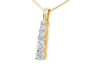 1/4 Carat Stick Style Journey Diamond Pendant Necklace In 14k Yellow Gold (2.7 G), , 18 Inch Chain By SuperJeweler