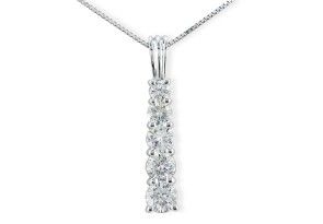 3/4 Carat Stick Style Journey Diamond Pendant Necklace In 14k White Gold (3.1 G), I/J, 18 Inch Chain By Hansa