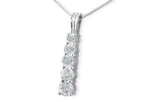 3/4 Carat Stick Style Journey Diamond Pendant Necklace In 14k White Gold (3.1 G), I/J, 18 Inch Chain By Hansa
