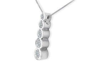 1/2 Carat Bezel Set Journey Diamond Pendant Necklace In 14k White Gold (3.2 G), I/J, 18 Inch Chain By SuperJeweler