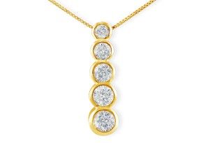 1 Carat Bezel Set Journey Diamond Pendant Necklace In 14k Yellow Gold (4.2 G), I/J, 18 Inch Chain By SuperJeweler