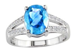 Split Band 2 1/4 Carat Blue Topaz & 1/5 Carat Diamond Ring, 14k White Gold (4 G), G/H By SuperJeweler