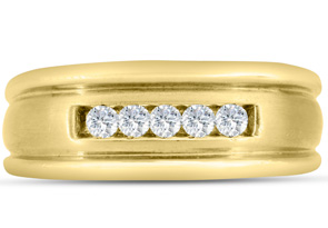 Men's 1/4 Carat Diamond Wedding Band In 14K Yellow Gold (I-J, I1-I2), 8.61mm Wide By SuperJeweler