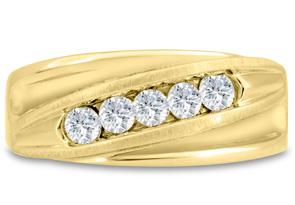 Men's 3/5 Carat Diamond Wedding Band In 14K Yellow Gold (I-J, I1-I2), 9.50mm Wide By SuperJeweler