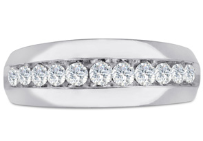 Men's 1 Carat Diamond Wedding Band In 14K White Gold (I-J, I1-I2), 8.40mm Wide By SuperJeweler