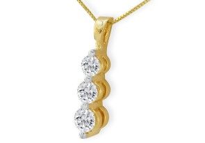 1.5 Carat Three Diamond Drop Style Diamond Pendant Necklace In 14k Yellow Gold, I/J, 18 Inch Chain By SuperJeweler