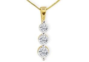 Beautiful 1/2 Carat Three Diamond Drop Diamond Pendant Necklace In 14k Yellow Gold, J/K, 18 Inch Chain By Hansa