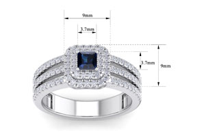 1 Carat Princess Cut Double Halo Sapphire & Diamond Engagement Ring In 14K White Gold (5.70 G) (H-I, SI2-I1) By SuperJeweler