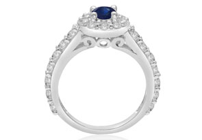 1.5 Carat Halo Diamond & Sapphire Engagement Ring In 14K White Gold (5.4 G) (H-I, SI2-I1) By SuperJeweler