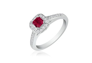 Hansa 2/3 Carat Ruby & Diamond Princess Cut Engagement Ring In 14k White Gold (H-I, SI2-I1)
