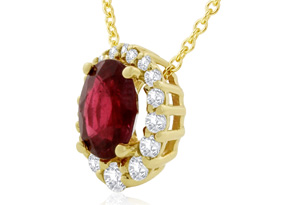 2.90 Carat Fine Quality Ruby & Diamond Necklace In 14K Yellow Gold (2.9 G), H/I, 18 Inch Chain By Hansa