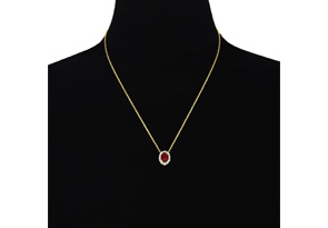 2.90 Carat Fine Quality Ruby & Diamond Necklace In 14K Yellow Gold (2.9 G), H/I, 18 Inch Chain By Hansa