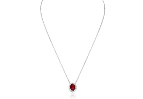 2.90 Carat Fine Quality Ruby & Diamond Necklace In 14K White Gold (2.9 G), H/I, 18 Inch Chain By Hansa