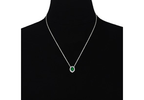 2-9/10 Carat Oval Shape Emerald Cut Necklaces W/ Diamond Halo In 14K White Gold (2.9 G), 18 Inch Chain (H-I, SI2) By Hansa
