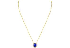 2.90 Carat Fine Quality Tanzanite & Diamond Necklace In 14K Yellow Gold (2.9 G), H/I, 18 Inch Chain By Hansa