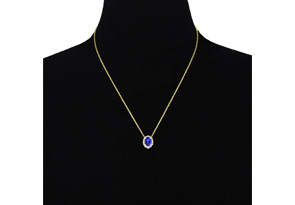 2.90 Carat Fine Quality Tanzanite & Diamond Necklace In 14K Yellow Gold (2.9 G), H/I, 18 Inch Chain By Hansa