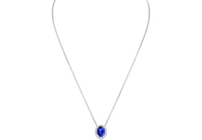 2.90 Carat Fine Quality Tanzanite & Diamond Necklace In 14K White Gold (2.9 G), H/I, 18 Inch Chain By Hansa