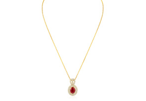 3.50 Carat Fine Quality Ruby & Diamond Necklace In 14K Yellow Gold (8.9 G), H/I, 18 Inch Chain By Hansa