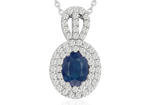 3.50 Carat Fine Quality Sapphire & Diamond Necklace In 14K White Gold (8.9 G), H/I, 18 Inch Chain By Hansa