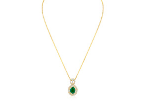 3-1/2 Carat Oval Shape Emerald Cut Necklaces W/ Diamonds In 14K Yellow Gold (8.9 G), 18 Inch Chain (H-I, SI2) By Hansa