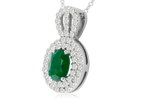 3-1/2 Carat Oval Shape Emerald Cut Necklaces W/ Diamonds In 14K White Gold (8.9 G), 18 Inch Chain (H-I, SI2) By Hansa