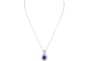 3.50 Carat Fine Quality Tanzanite & Diamond Necklace In 14K White Gold (8.9 G), H/I, 18 Inch Chain By Hansa