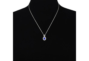 3.50 Carat Fine Quality Tanzanite & Diamond Necklace In 14K White Gold (8.9 G), H/I, 18 Inch Chain By Hansa