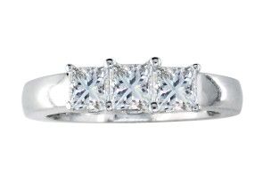 1 Carat Princess Cut Three Diamond Ring In 14k White Gold (, SI2-I1) By SuperJeweler