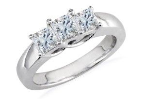 1 Carat Princess Cut Three Diamond Ring In 14k White Gold (, SI2-I1) By SuperJeweler
