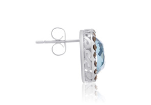 4 Carat Cushion Cut Crystal Aquamarine & Marcasite Stud Earrings, Platinum Overlay By SuperJeweler