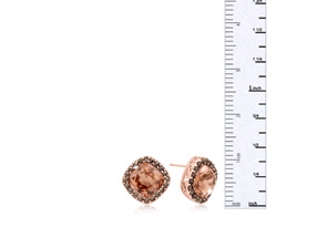 4 Carat Cushion Cut Crystal Morganite & Marcasite Stud Earrings, Rose Gold Overlay By SuperJeweler