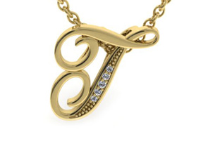 Letter T Diamond Initial Necklace In Yellow Gold (2.2 G) W/ 6 Diamonds, I/J, 18 Inch Chain By SuperJeweler
