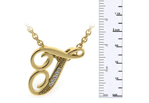 Letter T Diamond Initial Necklace In Yellow Gold (2.2 G) W/ 6 Diamonds, I/J, 18 Inch Chain By SuperJeweler