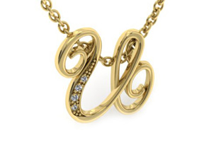 Letter U Diamond Initial Necklace In Yellow Gold (2.2 G) W/ 6 Diamonds, I/J, 18 Inch Chain By SuperJeweler