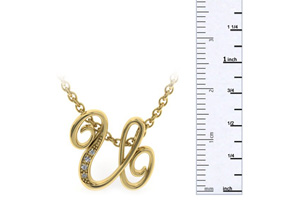 Letter U Diamond Initial Necklace In Yellow Gold (2.2 G) W/ 6 Diamonds, I/J, 18 Inch Chain By SuperJeweler