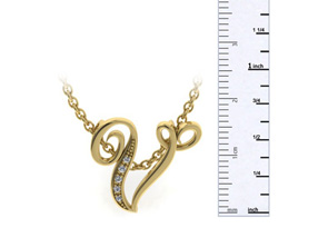 Letter V Diamond Initial Necklace In Yellow Gold (2.2 G) W/ 6 Diamonds, I/J, 18 Inch Chain By SuperJeweler