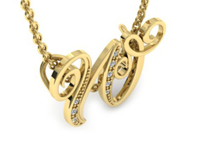 Letter W Diamond Initial Necklace In Yellow Gold (2.2 G) W/ 6 Diamonds, I/J, 18 Inch Chain By SuperJeweler