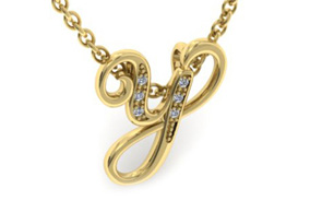 Letter Y Diamond Initial Necklace In Yellow Gold (2.2 G) W/ 6 Diamonds, I/J, 18 Inch Chain By SuperJeweler