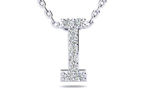 Letter I Diamond Initial Necklace In 14K White Gold (2.4 G) W/ 13 Diamonds, H/I, 18 Inch Chain By SuperJeweler