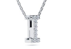 Letter I Diamond Initial Necklace In 14K White Gold (2.4 G) W/ 13 Diamonds, H/I, 18 Inch Chain By SuperJeweler