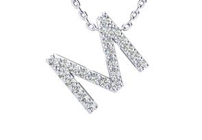 Letter M Diamond Initial Necklace In 14K White Gold (2.4 G) W/ 13 Diamonds, H/I, 18 Inch Chain By SuperJeweler