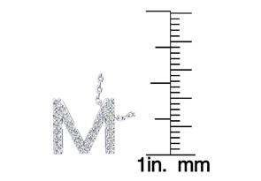 Letter M Diamond Initial Necklace In 14K White Gold (2.4 G) W/ 13 Diamonds, H/I, 18 Inch Chain By SuperJeweler